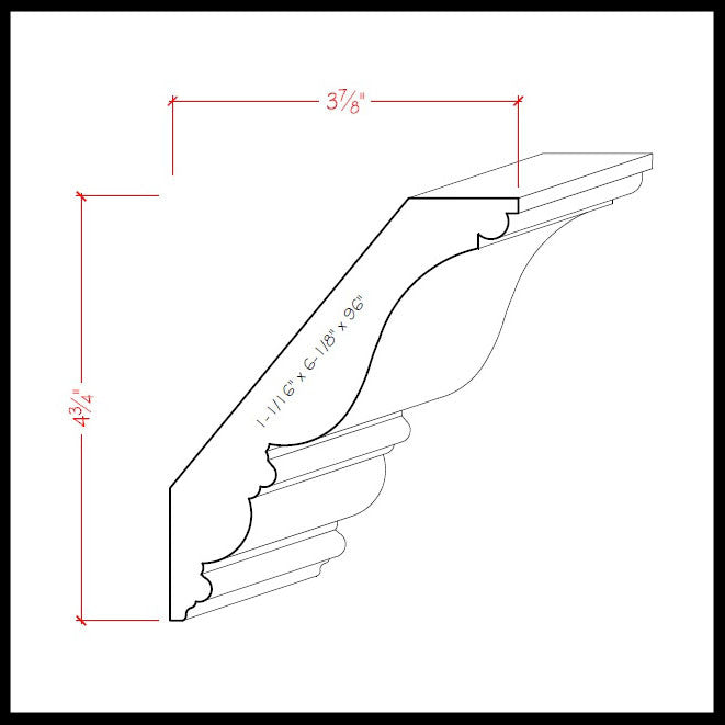 Traditional Crown Moulding Trim EWCR18 Line Drawing