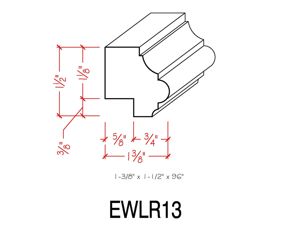 Kitchen Cabinet Light Rail Nose and Cove Moulding EWLR13 Line Drawing