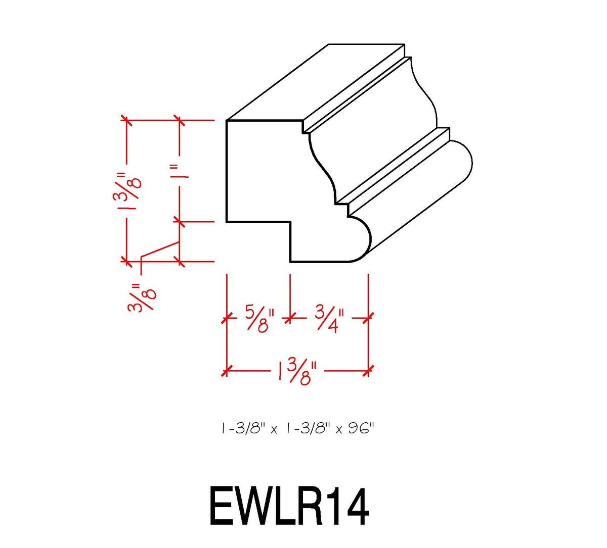  Kitchen Cabinet Light Rail Nose and Cove Ogea Moulding EWLR14 Line Drawing