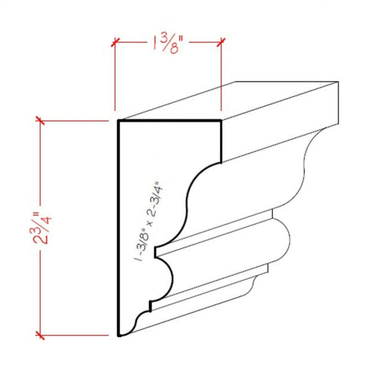 Large Solid Wood Crown Molding EWSC13 Line Drawing