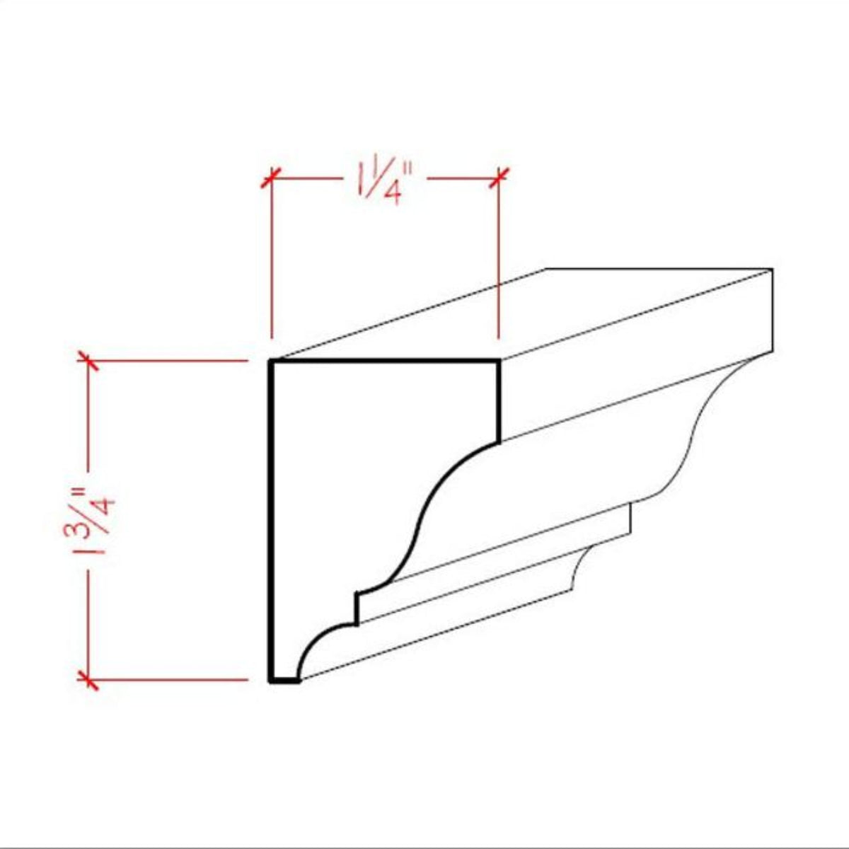 Solid Wood Crown Molding EWSC18 Line Drawing